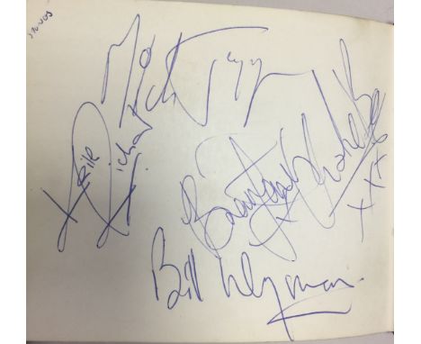 ROLLING STONES FULL SET OF AUTOGRAPHS. An autograph book containing a full set of Rolling Stones autographs on a single page 