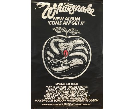 WHITESNAKE COME AN GET IT POSTER. A rolled, large original uk four sheet poster (approx 40x60") for a Whitesnake 1981 tour. I