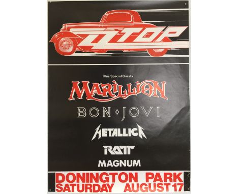 ZZ TOP/MARILLION/METALLICA. An original poster for a 1985 Monsters of Rock lineup with Metallica, ZZ Top and more. Measures 1
