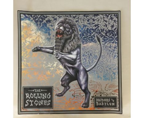 ROLLING STONES BRIDGES TO BABYLON POSTER AND FRAMED ARTWORK. An original, laminated Bridges to Babylon poster circa 1997. Mea