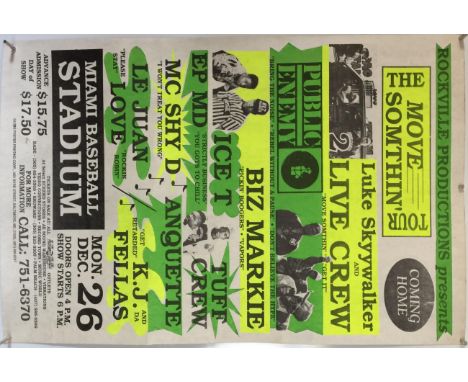 PUBLIC ENEMY/2 LIVE CREW POSTER. An original, rolled poster on thick stock. From the 1988/89 Move Somthin' tour. Measures 22 