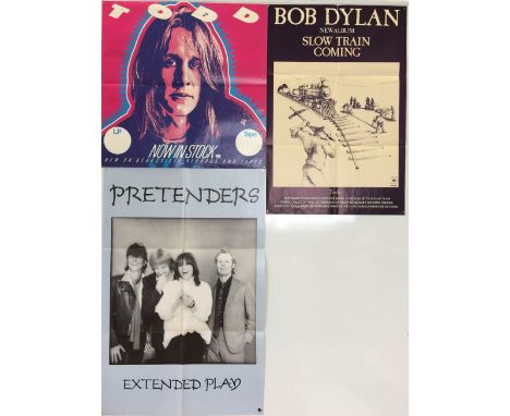 80s POSTERS - BOB DYLAN/RUNDGREN. Five folded posters to include Todd Rundgren (approx 23.5 x 23.5"), Bob Dylan (20 x 30"), P