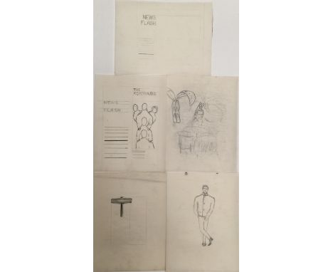 DAVID BOWIE DRAWINGS FROM HIS TIME WITH THE KON-RADS. Five pencil sketches created by David Bowie as ideas for promoting the 