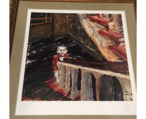 DAVID BOWIE SIGNED CHILD IN BERLIN LITHOGRAPH. A beautifully framed 24 x 24" lithographic print of Bowie's famous 1977 oil on