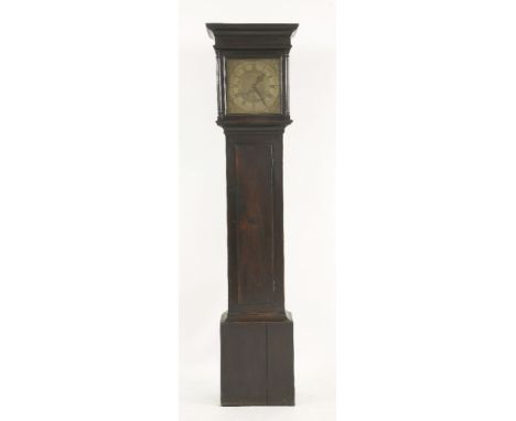 A George III thirty-hour fruitwood longcase clock,by George Quinton, Downton, the square brass dial with a calendar aperture 