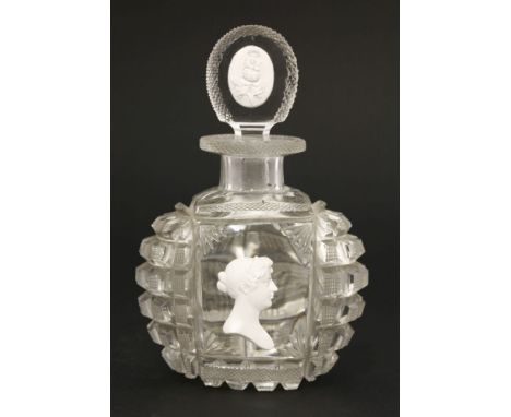 A cut glass scent bottle and stopper,c.1820, in the manner of Apsley Pellatt, the bottle with a sulphide portrait of Princess