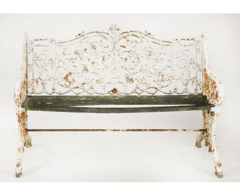 A Coalbrookdale 'Rustic' design cast iron garden bench,125cm wide