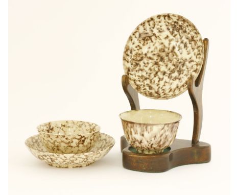 Two Whieldon-type Tea Bowls and Saucers,  mid 18th century, with sponged brown decoration,bowls 8cm diametersaucers 11.5cm di