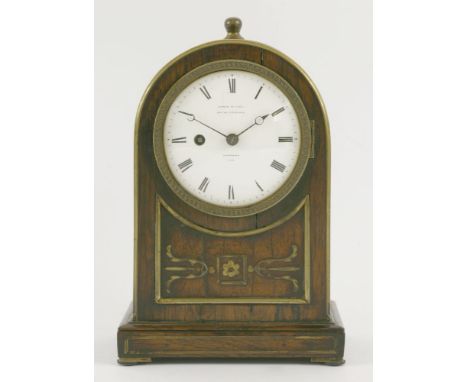 A Regency rosewood mantel clock, James McCabe, Royal Exchange, London, in rosewood case with brass inlay decoration, 22cm