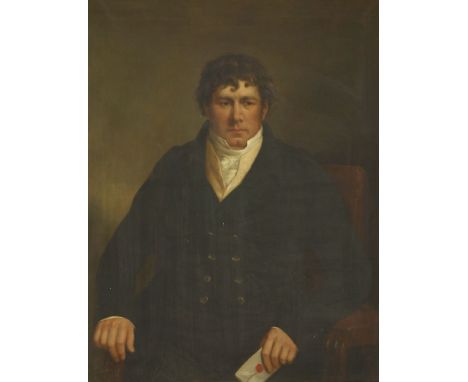 Ramsey Richard Reinagle RA (1775-1862)PORTRAIT OF PHILIP WILLIAMS, (b.1798) HALF LENGTH SEATED, IN A GREEN COAT AND WHITE STO