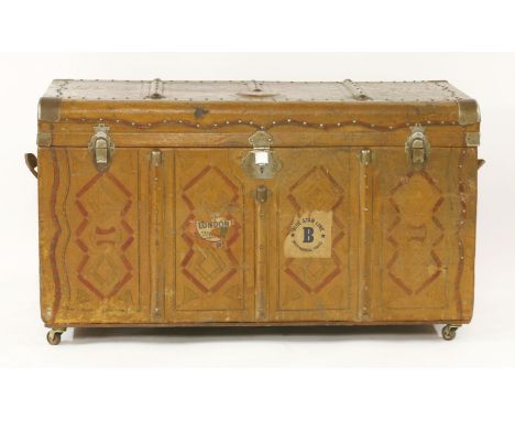 An unusual Brazilian embossed leather trunk,c.1920, labelled 'Fabrica de Malas N.S. De Lord, Rio de Janeiro', the interior wi
