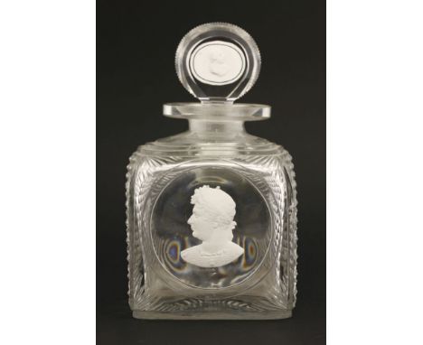 A large cut glass scent bottle and stopper,c.1820, in the manner of Apsley Pellatt, the bottle with a sulphide portrait of Ge