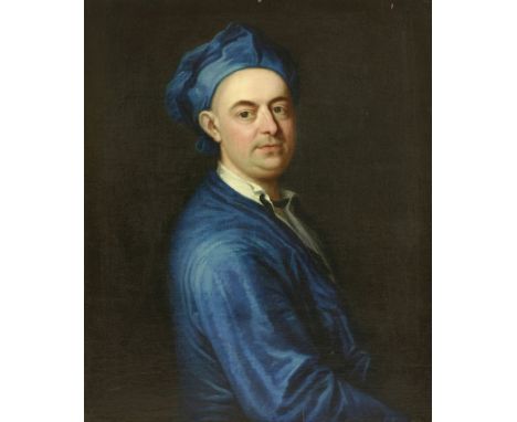 Circle of Jonathan Richardson (1665-1745)PORTRAIT OF A GENTLEMAN, HALF LENGTH, IN A BLUE COAT AND BLUE CAPOil on canvas76 x 6