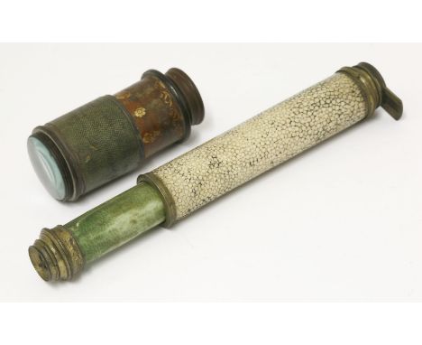 A Sterrop-type shagreen cased single drawer telescope, with gilt metal mounts and lens slides,15.5cm, anda Dollond-type shagr
