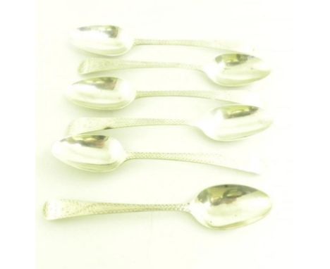 A SET OF SIX GEORGE III SILVER BRIGHT CUT TEA SPOONS, LONDON 1783, 2OZS