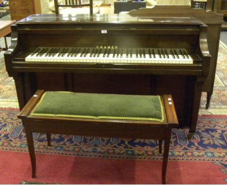A CRAMER MAHOGANY UPRIGHT PIANO AND A DUET STOOL