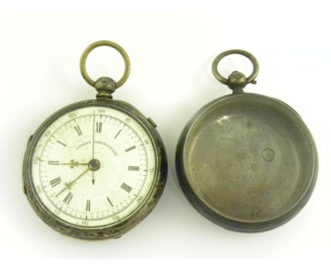 A SILVER LEVER CHRONOGRAPH, THE ENAMEL DIAL MARKED PATENT CHRONOGRAPH LONDON 1880 AND A SILVER WATCH CASE