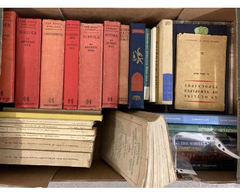 A box of assorted vintage books to include several The King's England county books, Proceedings from Archaeology societies fr