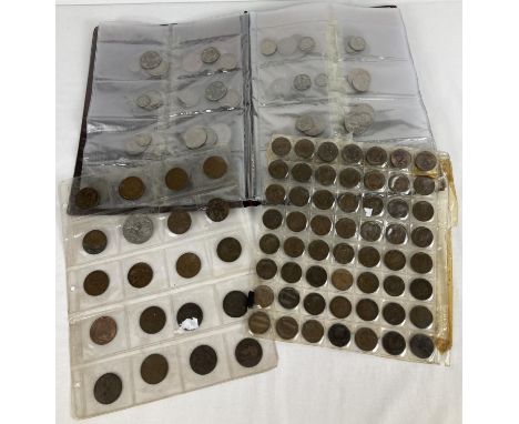 A folder containing a collection of vintage British coins. To include: crowns, half crowns, pennies, half pennies and sixpenc