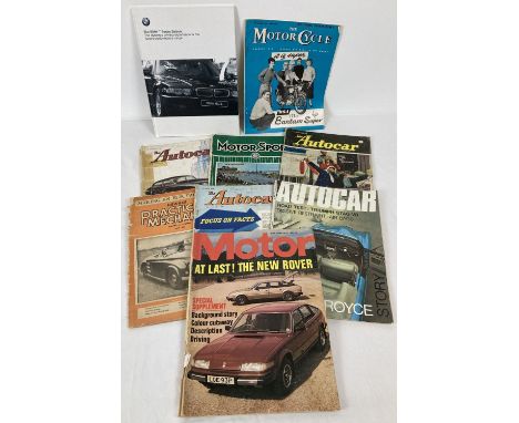 A small collection of vintage 1950's and 60's motoring magazines to include Auto Car and Motor. Together with a BMW 7 Series 