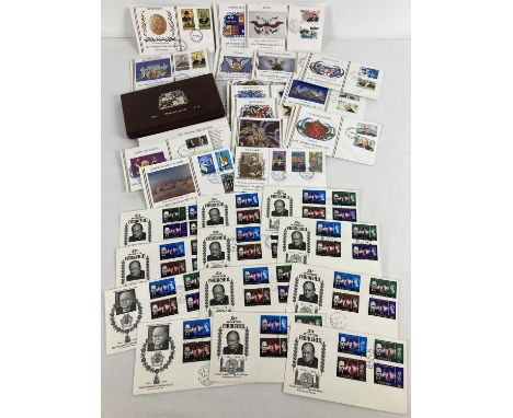 A collection of vintage Winston Churchill commemorative first day covers. A boxed 1974 centenary collection together with a s