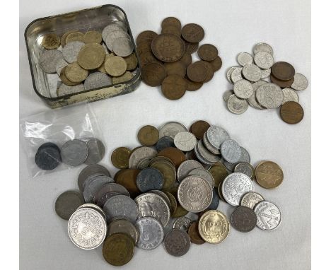 A quantity of assorted vintage foreign coins, mostly European. To include War time German Reichspfennig. 