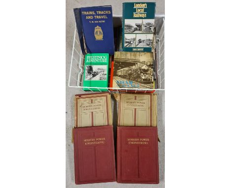 A box of assorted vintage railway books, to include 4 volumes of Modern Power Engineering. 