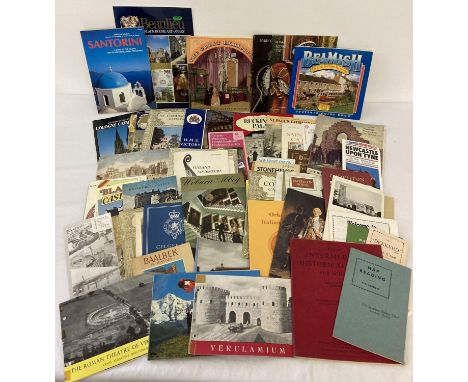 A box of assorted vintage ephemera, mostly souvenir tourist brochures, guide books, maps and programmes. 