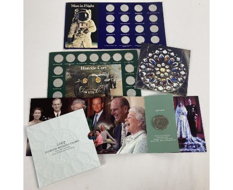 A 2007 Diamond Wedding £5 coin in blister pack, card presentation pack and sleeve. Together with a vintage Shell "Man In Flig