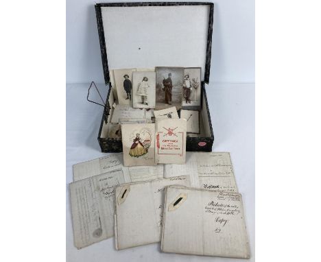 A collection of assorted vintage ephemera to include Georgian indentures. Lot also includes: greeting cards, cabinet card por