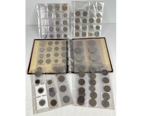 A coin collector folder containing a quantity of vintage British &amp; foreign coins and British commemorative crowns. Coins 