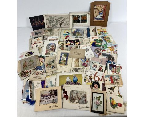 A box of 100 + antique and vintage greetings cards. To include: Birthday, Christmas, Mothering Sunday and New Year. 