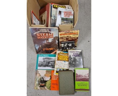 A box of assorted vintage books relating to British trains and railways. 