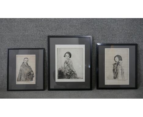Joseph Simpson, British (1879 - 1939), three signed etchings, 'The Bohemian - Portrait of Robert Louis Stevenson', 'Russian G