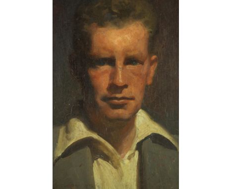 A gilt framed oil on board, male portrait. Monogrammed MM. H.38 W.27cm. 