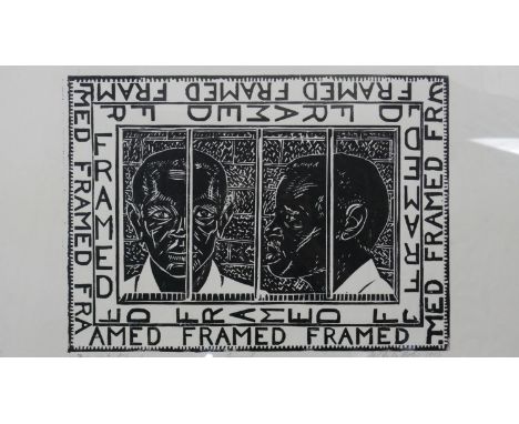 Gordon de la Mothe, woodblock print, 'Framed', signed lower right, edition 8/50, artist's proof. H.55 W.66cm 