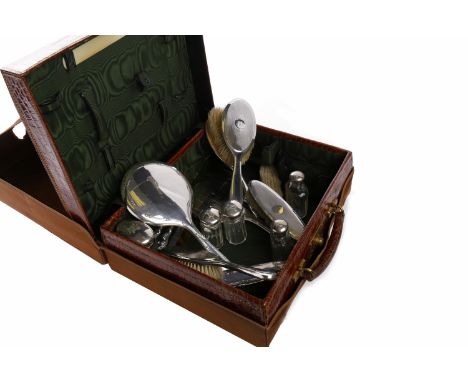 SILVER PART VANITY SETmaker Charles S Green & Co, Birmingham, marks rubbed, comprising two brushes, two clothes brushes, anot