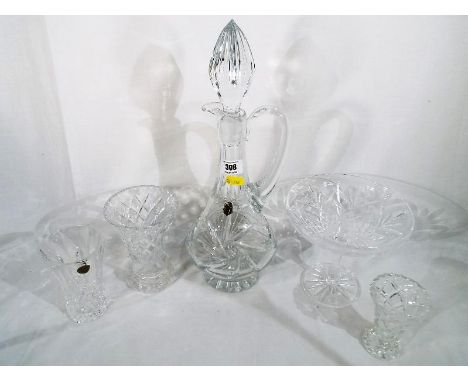 A good quality lead crystal decanter, a Capri crystal vase, a lead crystal pedestal bowl and similar  (qty)