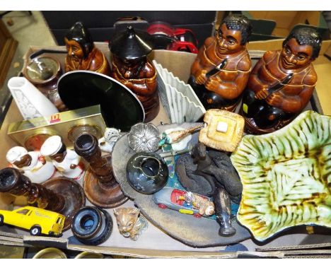 A good mixed lot to include an unusual Eloxsoren plate, a promotional barometer, a diecast Corgi Magic Roundabout car, candle