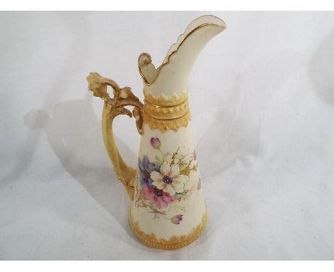 A Royal Worcester blush ivory jug with floral decoration, shape No. 1260 21 cm (h)