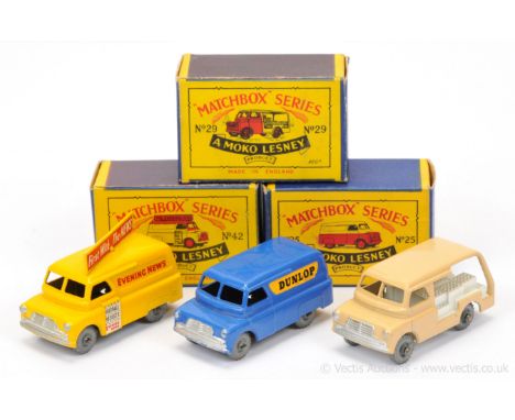 Matchbox Regular Wheels group of 1950's commercial vehicles all with metal wheels - (1) 25a Bedford CA Dunlop Van with matt b