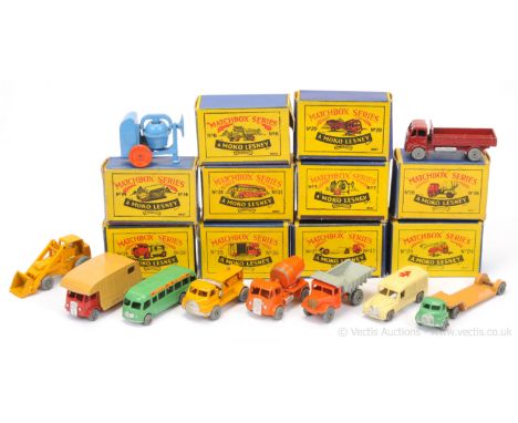 Matchbox Regular Wheels group of 1950's issue Commercial &amp; Construction Vehicles to include (1) 3a Site Cement Mixer with