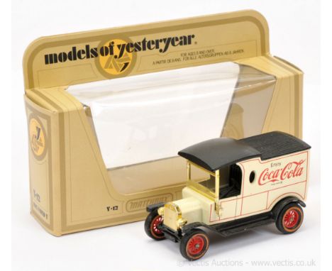 Matchbox Models of Yesteryear Y12 1912 Ford Model T Van "Coca Cola" - off-white body with 5-vertical line tampo print, matt b
