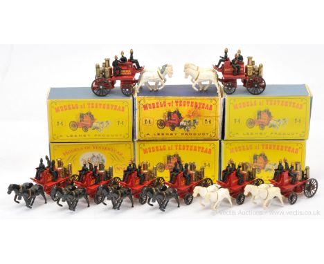 Matchbox Models of Yesteryear Y4 1905 Shand Mason Horse Drawn Fire Engine unboxed group to include 4 x white horses, three wi