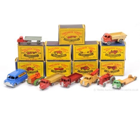 Matchbox Regular Wheels group of 1950's issue mostly Commercial Vehicles including (1) 4a Massey Harris Tractor; (2) 8a Cater
