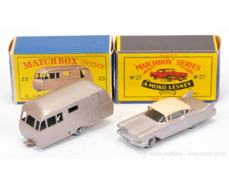 Matchbox Regular Wheels pair of Car and Caravans to Include (1) 23c Bluebird Dauphine Caravan, Metallic mauve, 24-tread silve