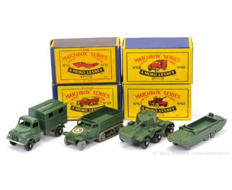 Matchbox Regular Wheels group of Military Vehicles to include (1) 49a US  Army M3 Personnel Carrier -  metal wheels &amp; rol