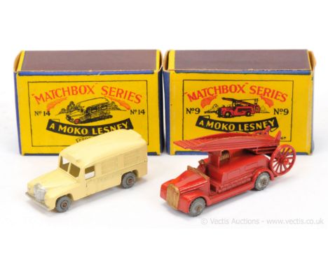 Matchbox Regular Wheels Pair of Emergency Service Vehicles - (1) 14a without Red Cross roof decal; (2) 9a Dennis Fire Engine 