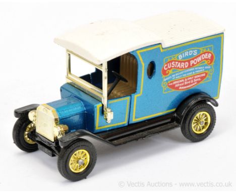 Matchbox Models of Yesteryear Y12 1912 Ford Model T Van colour trial model "Birds Custard Powder" - light blue metallic body,