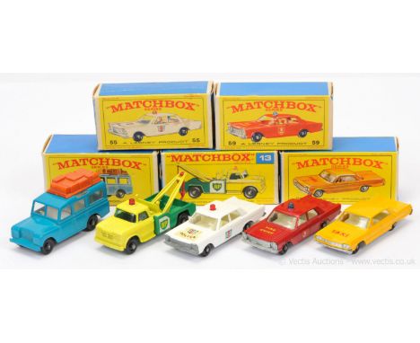 Matchbox Regular Wheels group of mostly American Cars to include (1) 12c Land Rover Safari - initials are scratched to the ba